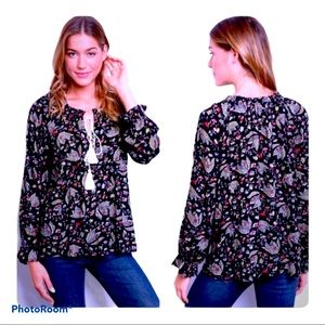 Whimsigoth Black Paisley Floral Tassel Top‎ NWT S
